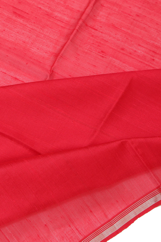 Red Kanchi Kora Silk Saree with Silver Stripes