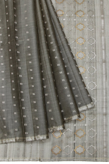 Grey Kanchi Kora Silk  Saree with Silver Butta