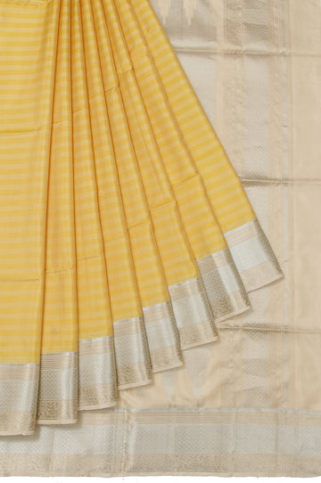 Yellow Soft Silk Saree with Diamond Butta