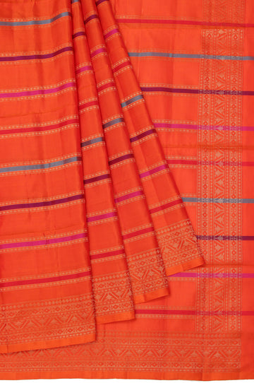 Orange Soft Silk Saree with Gold Dot Butta