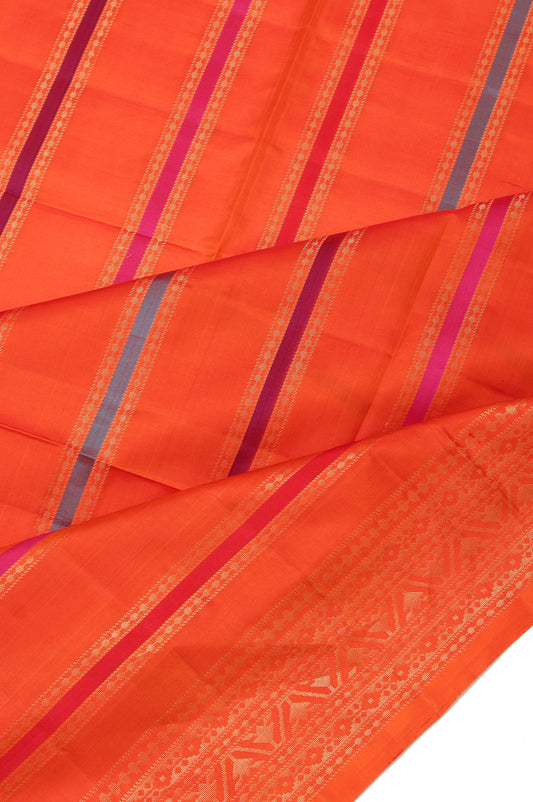 Orange Soft Silk Saree with Gold Dot Butta