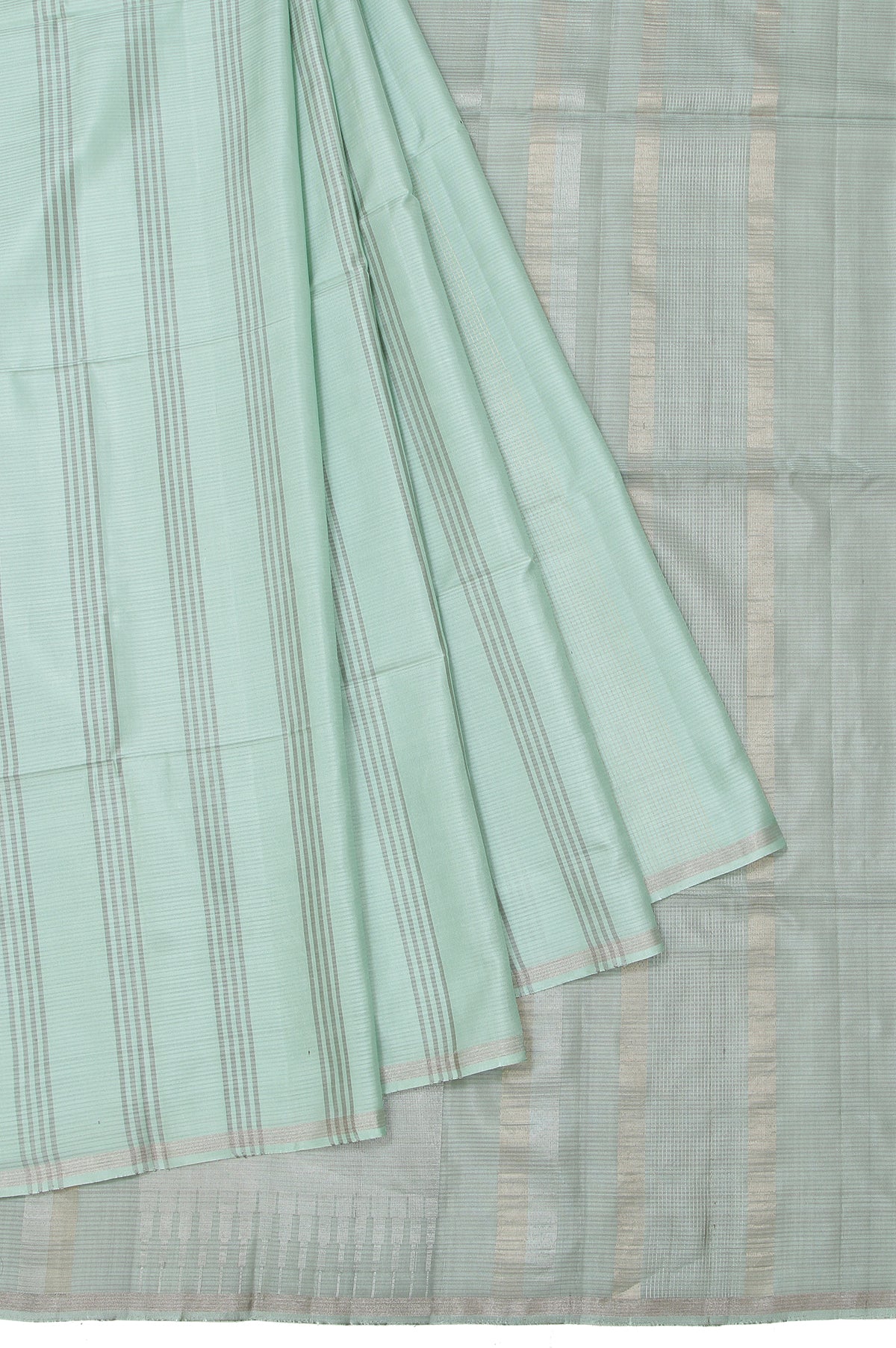 Sea Green Soft Silk Saree with Gold Silver Stripes