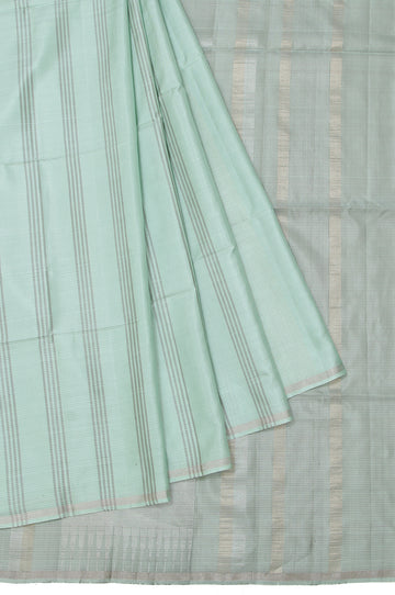 Sea Green Soft Silk Saree with Gold Silver Stripes