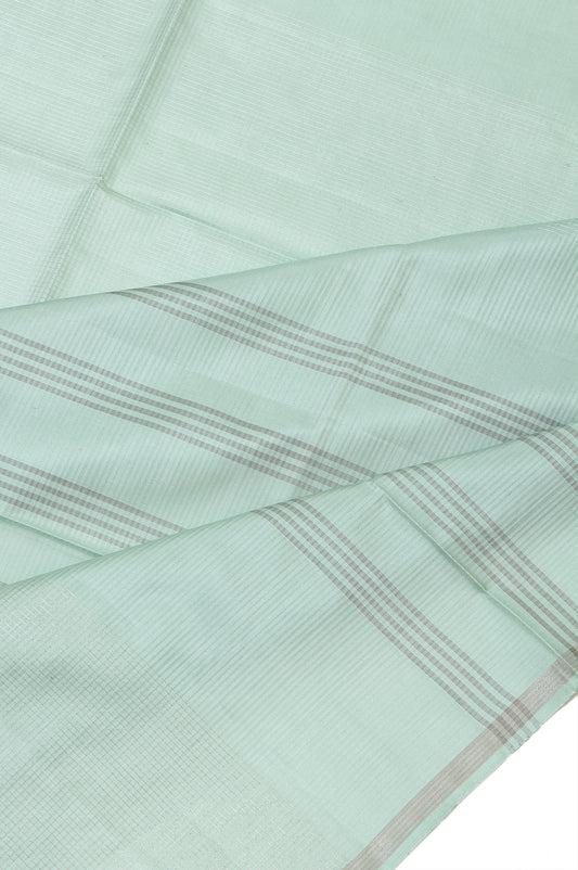 Sea Green Soft Silk Saree with Gold Silver Stripes