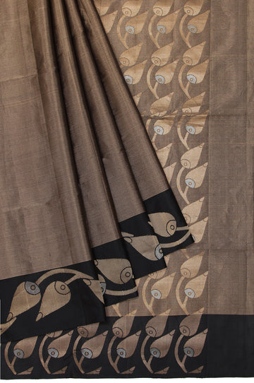 Black Soft Silk Saree with Leaf Motifs