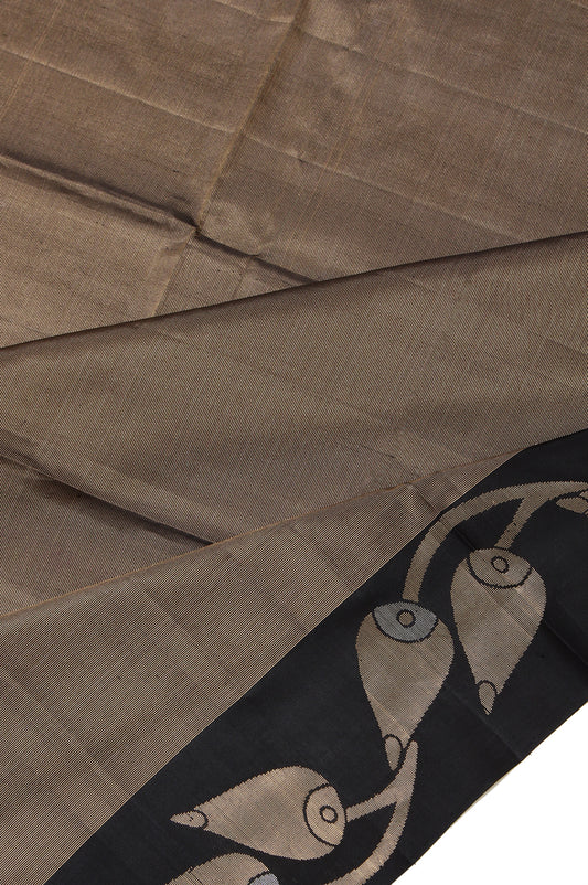 Black Soft Silk Saree with Leaf Motifs