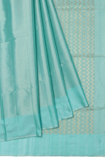 Sea Green Soft Silk Saree with Gold Chevron