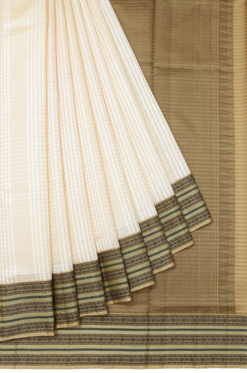 Cream Soft Silk Saree with Checks