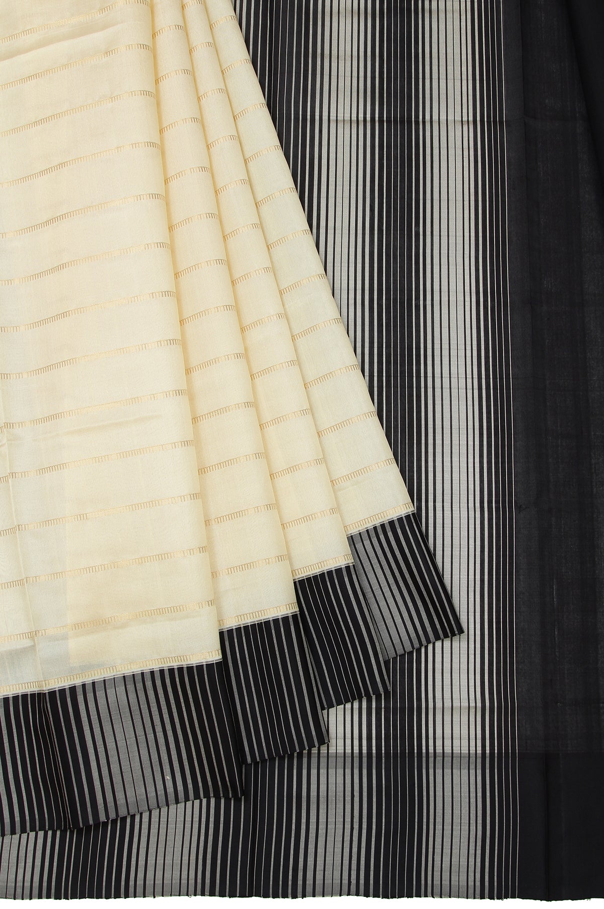 Cream Soft Silk Saree with Black & Grey Stripes