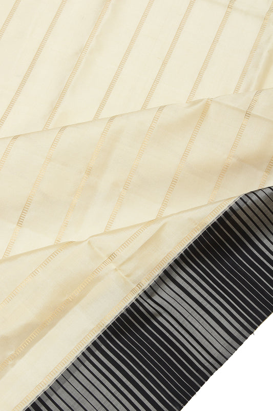 Cream Soft Silk Saree with Black & Grey Stripes