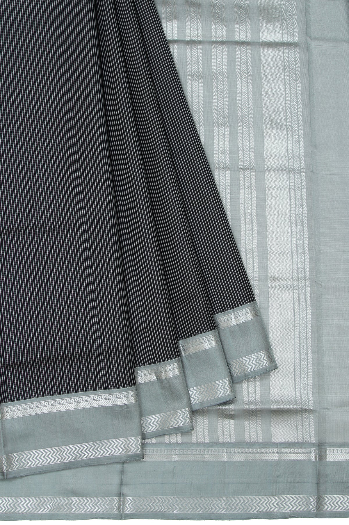 Black Soft Silk Saree with Silver Zari Checks