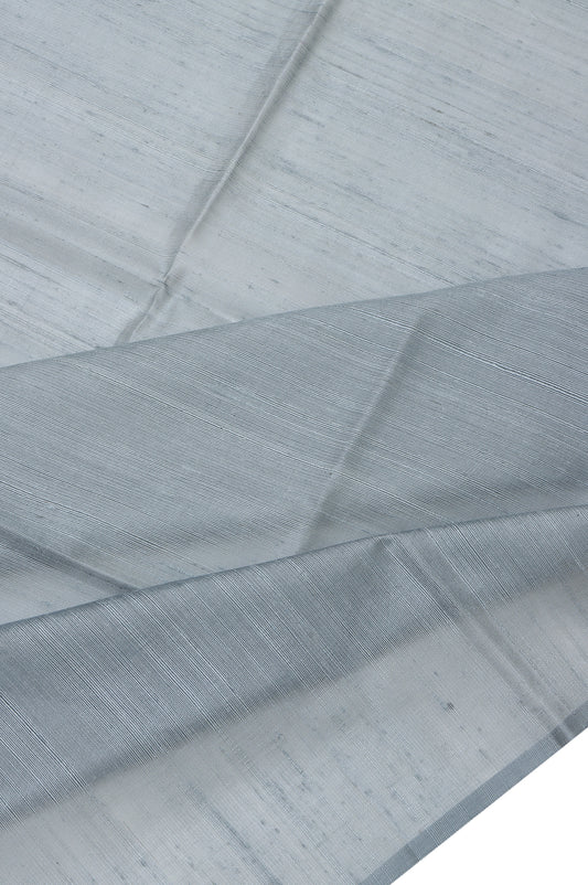 Grey Soft Silk Saree with Sky Blue Stripes