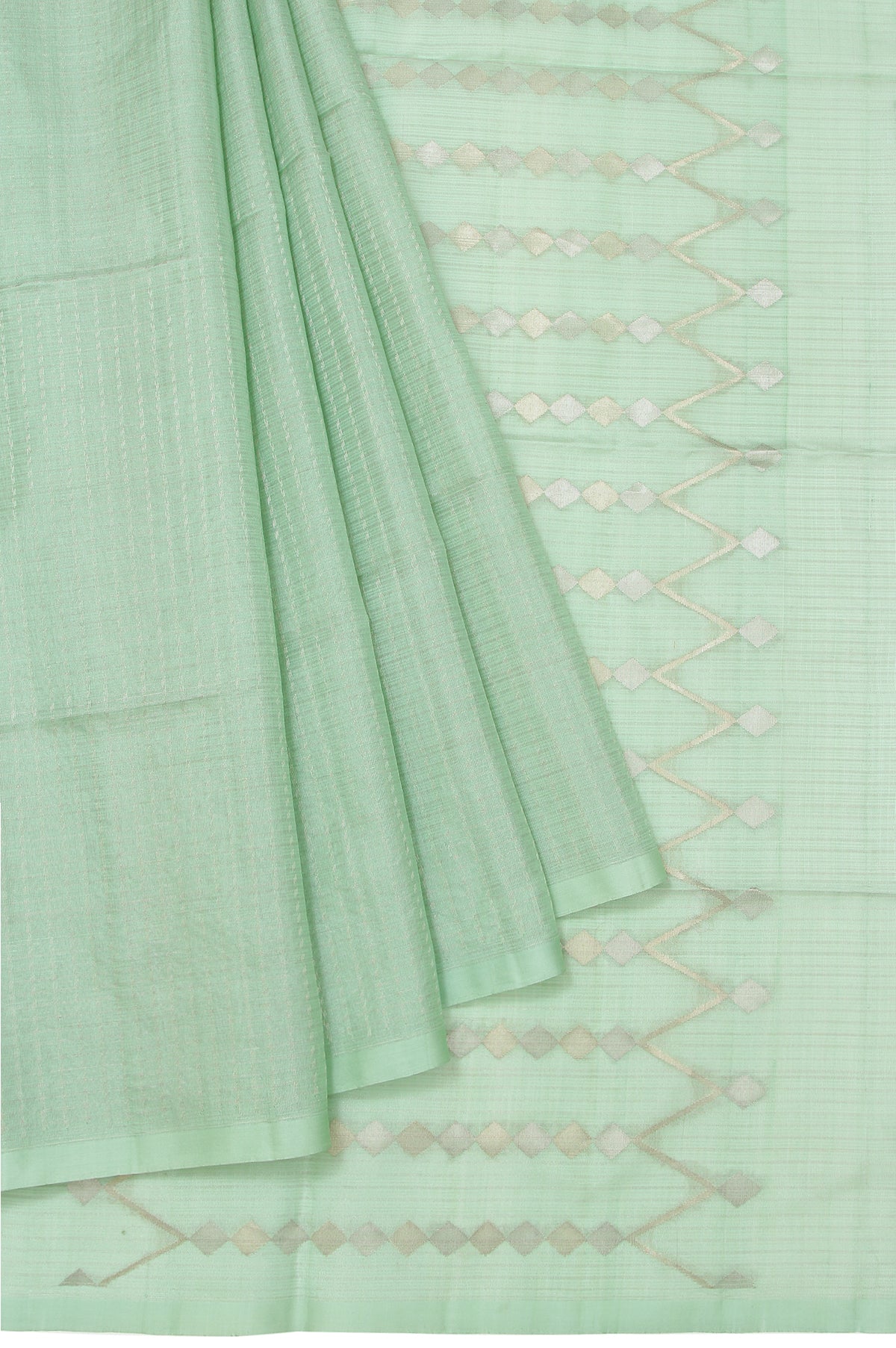 Pista Green Soft Silk Saree with Siver Zari Stripes