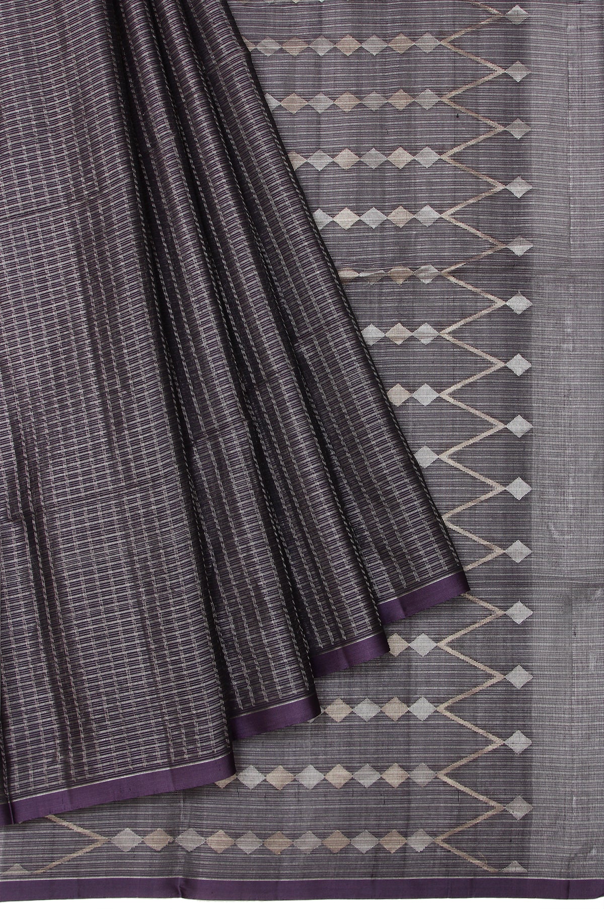 Purple Kanchi Kora Silk Saree with Silver Checks