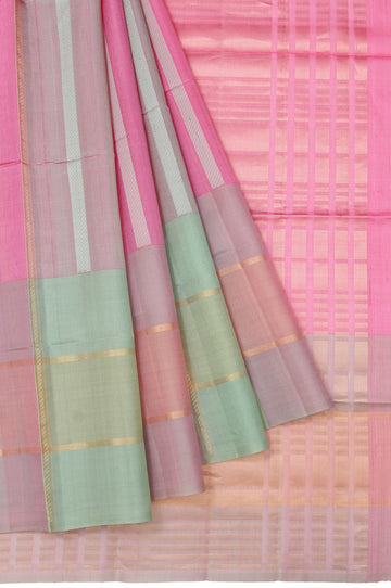 Multi-Color Soft Silk Saree with Pink Pallu