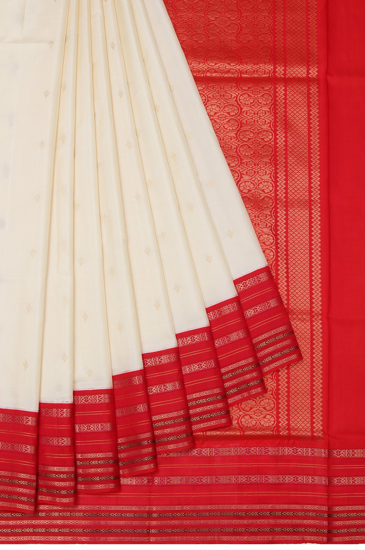 Cream Soft Silk Saree with Floral Butta Design