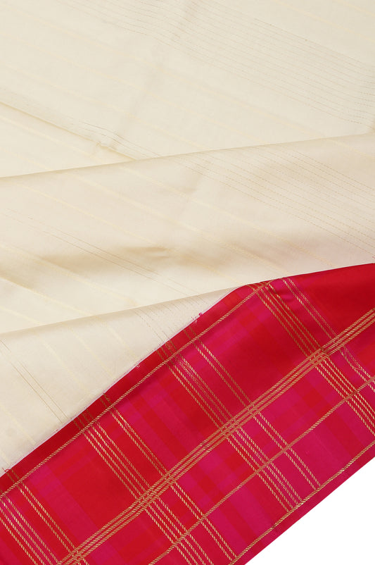 Cream Soft Silk Saree with Temple Design