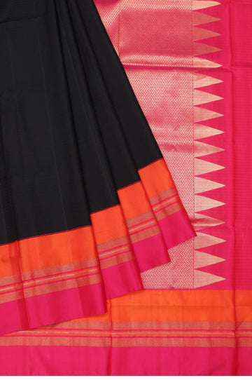 Black Soft Silk Saree with Pink Blouse