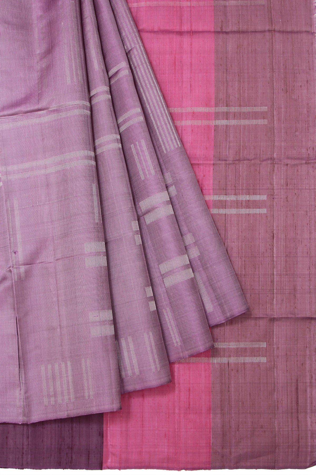 Onion Pink Soft Silk Saree with Multi-Color Stripes