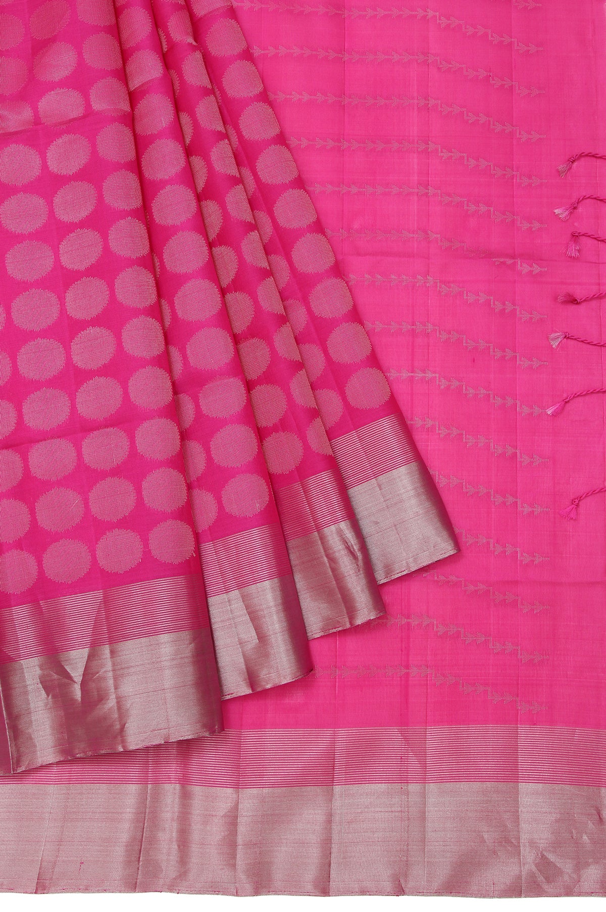 Pink Soft Silk Saree with Silver Triangle Stripes