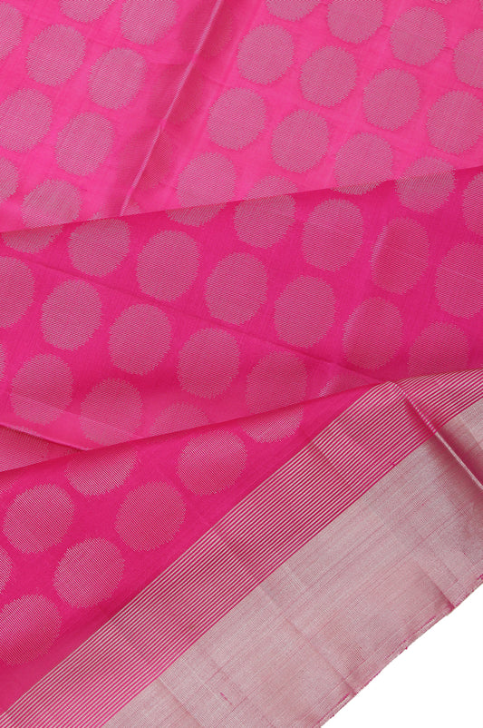 Pink Soft Silk Saree with Silver Triangle Stripes