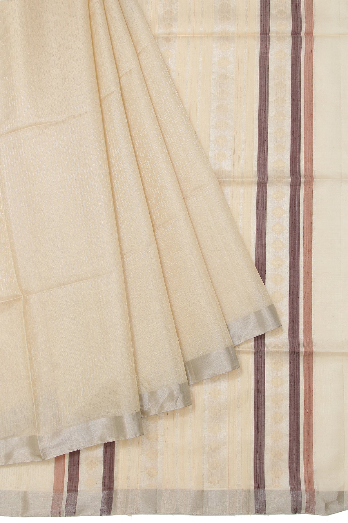 Cream Soft Silk Saree with Multi-Color Stripes