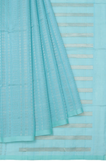 Sky Blue Soft Silk Saree with Gold Silver Stripes