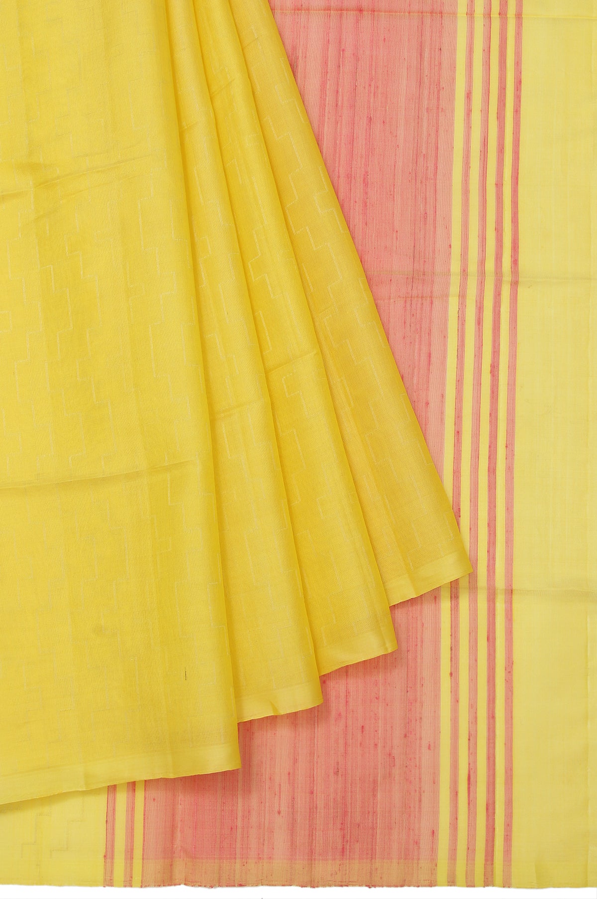 Yellow Soft Silk Saree with Peach Stripes