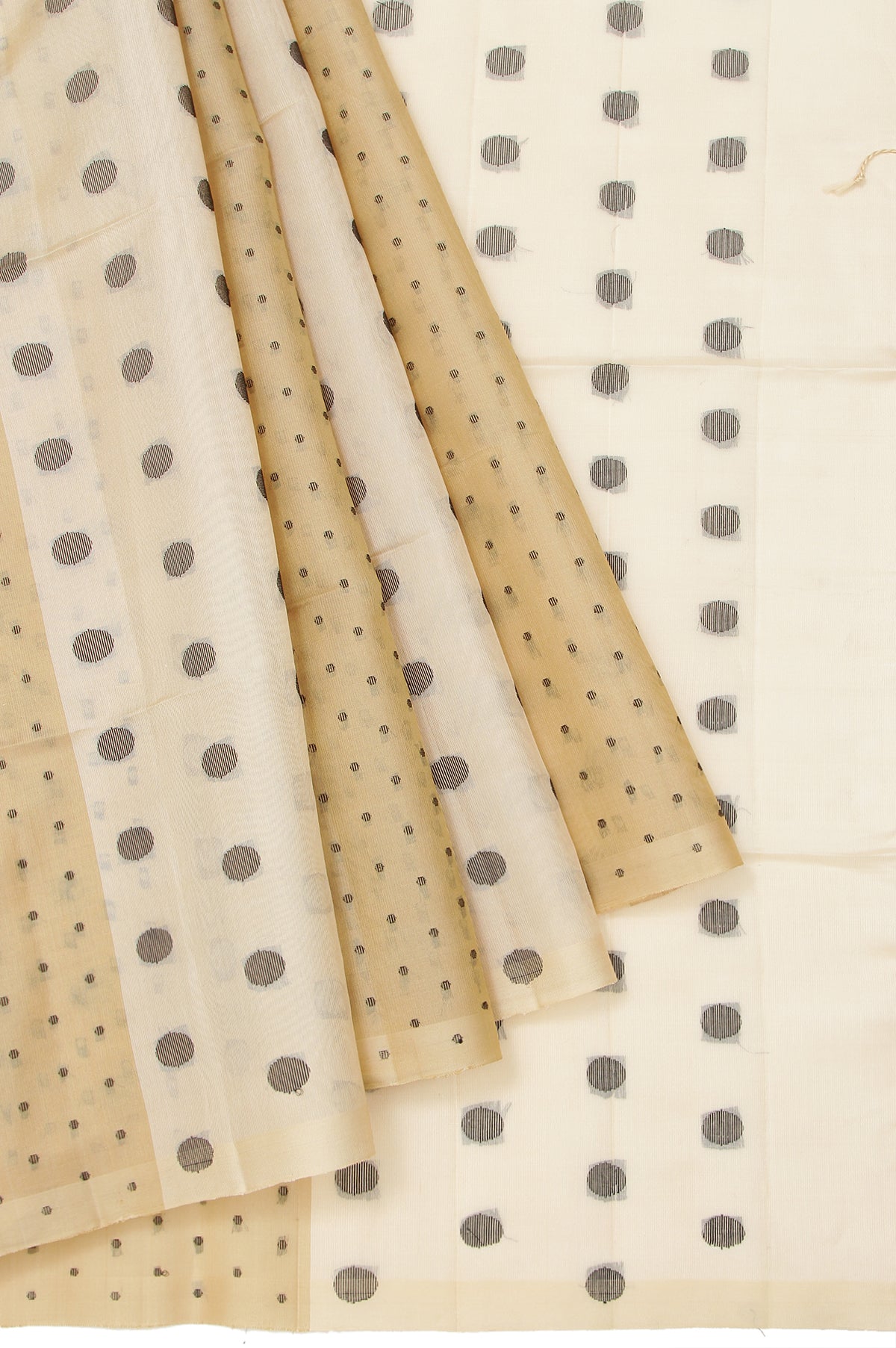 Cream Soft Silk Saree with Thread Work Polka Dots