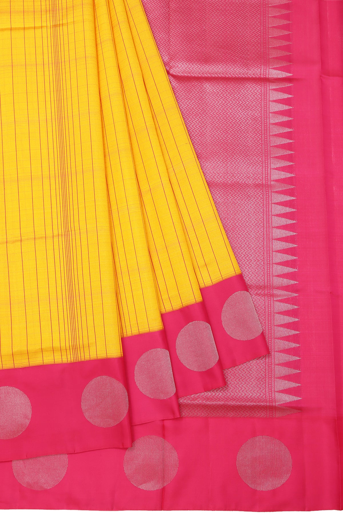 Yellow  Soft Silk Saree with Pink Stripes