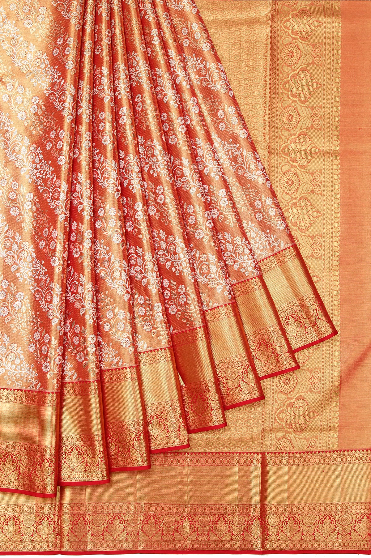 Orange Kanchipuram Silk Saree with Mayil Motifs