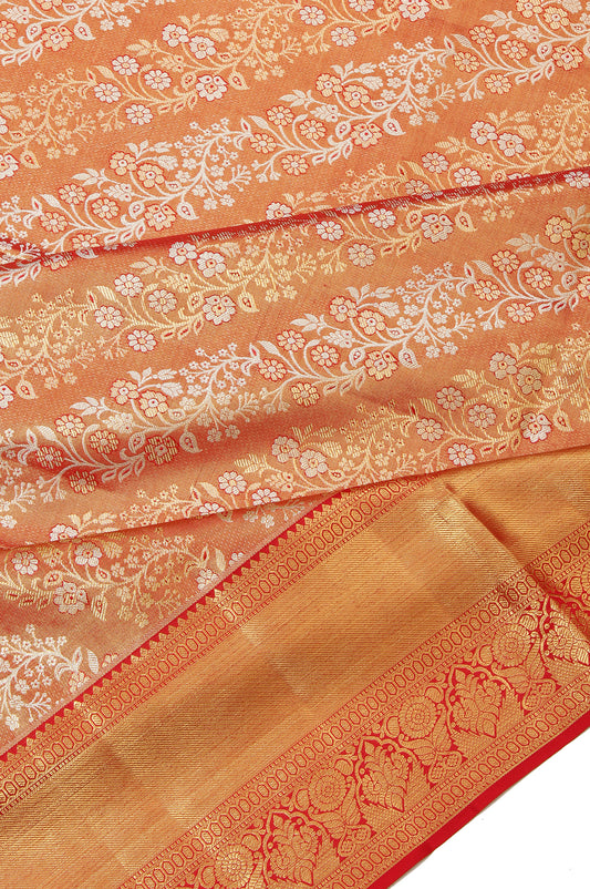 Orange Kanchipuram Silk Saree with Mayil Motifs