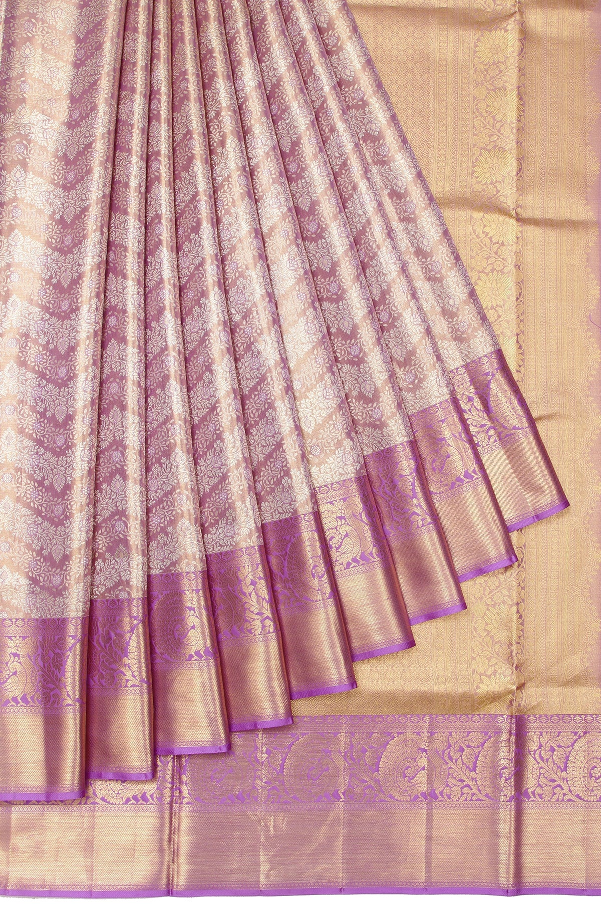 Lavender Kanchipuram Silk Saree with Violet Border