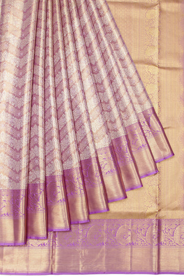 Lavender Kanchipuram Silk Saree with Floral Jaal and Silver Zari