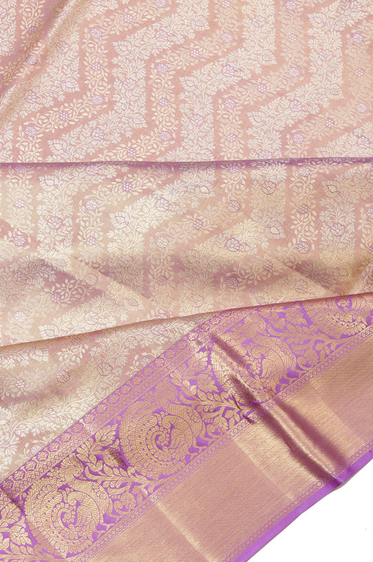 Lavender Kanchipuram Silk Saree with Floral Jaal and Silver Zari