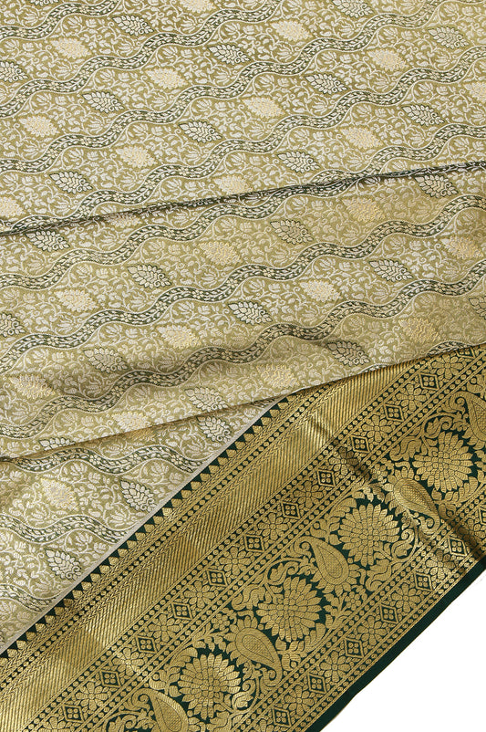 Mehendi Green Kanchipuram Silk Saree with Gold and Silver Zari