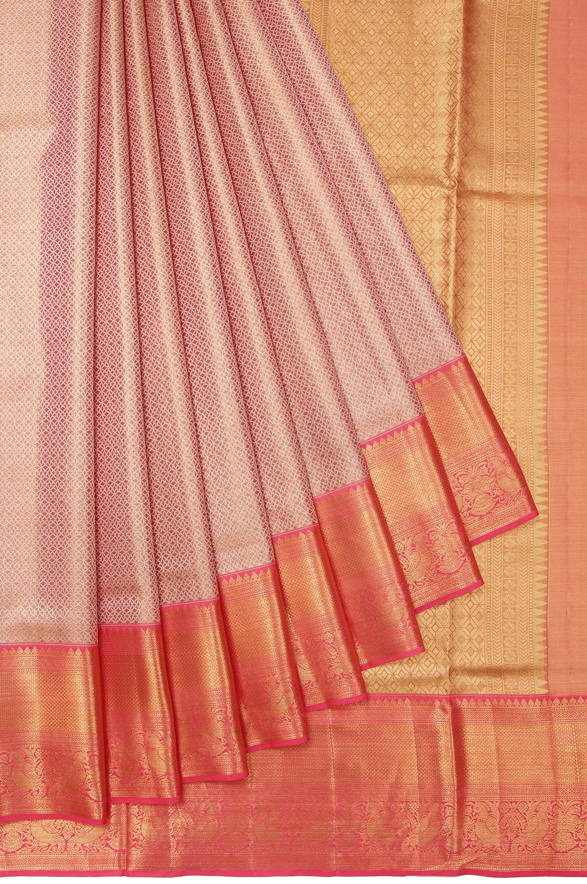 Onion Pink Kanchipuram Silk Saree with Peach Border