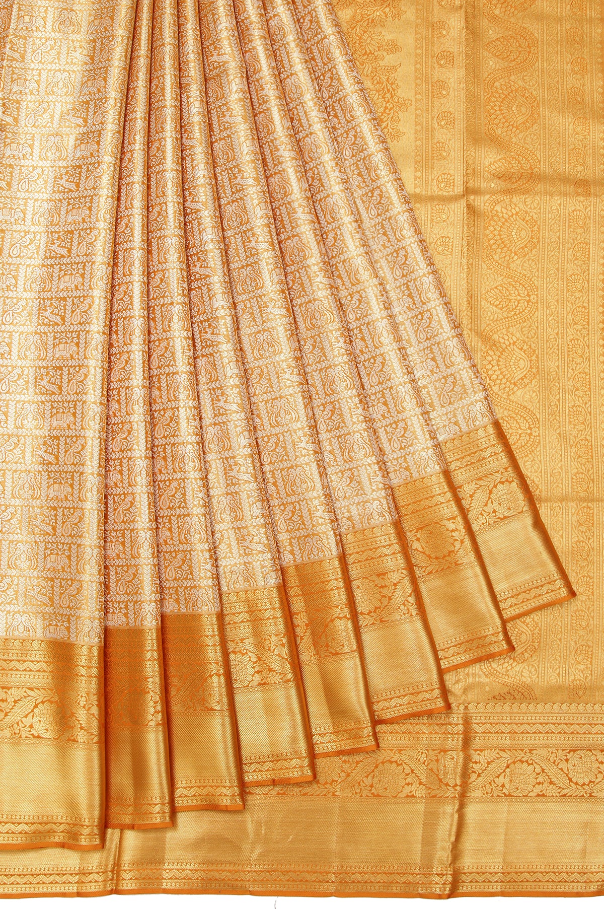 Mustard Kanchipuram Silk Saree with Mango Butta