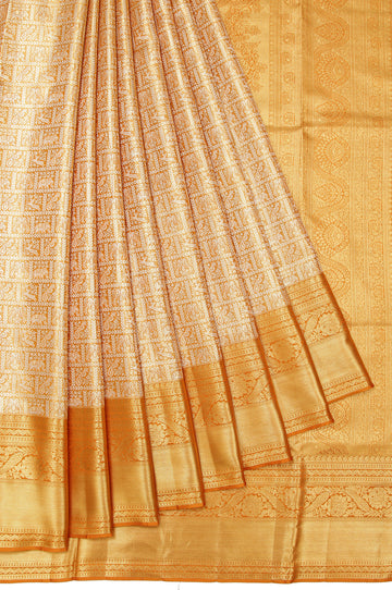 Mustard Kanchipuram Silk Saree with Mayil, Kili, and Yanai Motifs