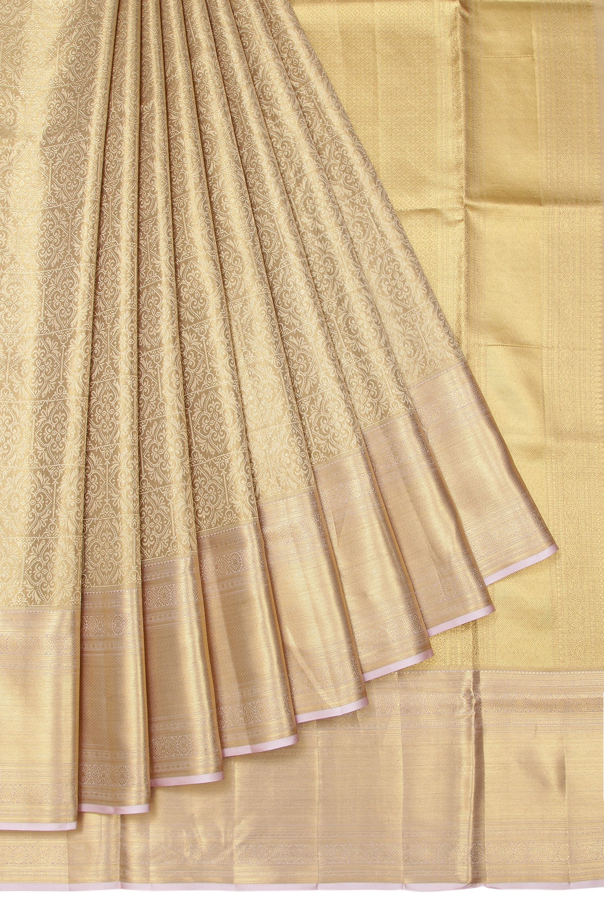 Gold Kanchipuram Tissue Silk Saree with Gold Zari Stripes