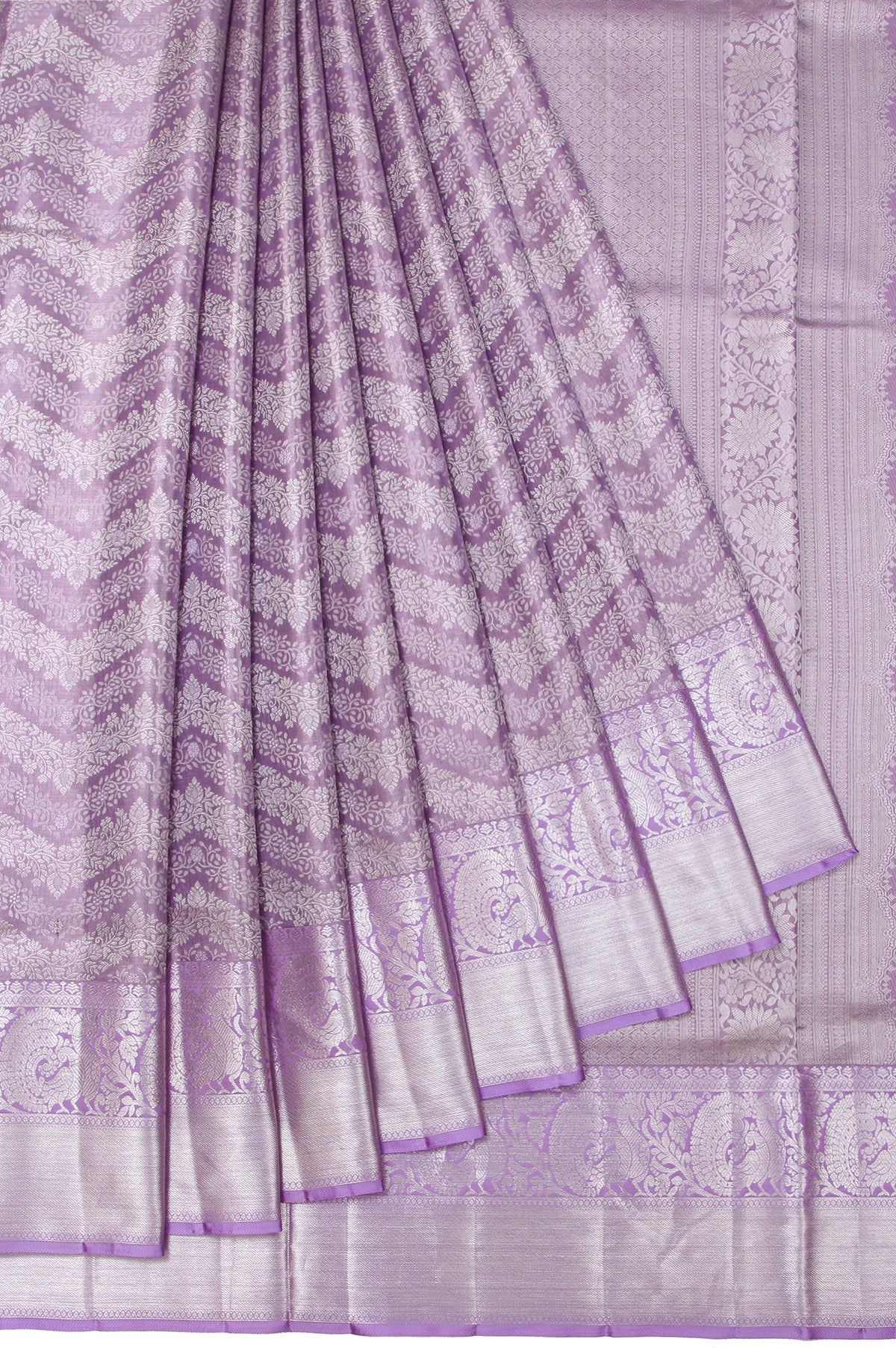 Lavender Kanchipuram Silk Saree with Leaf Butta