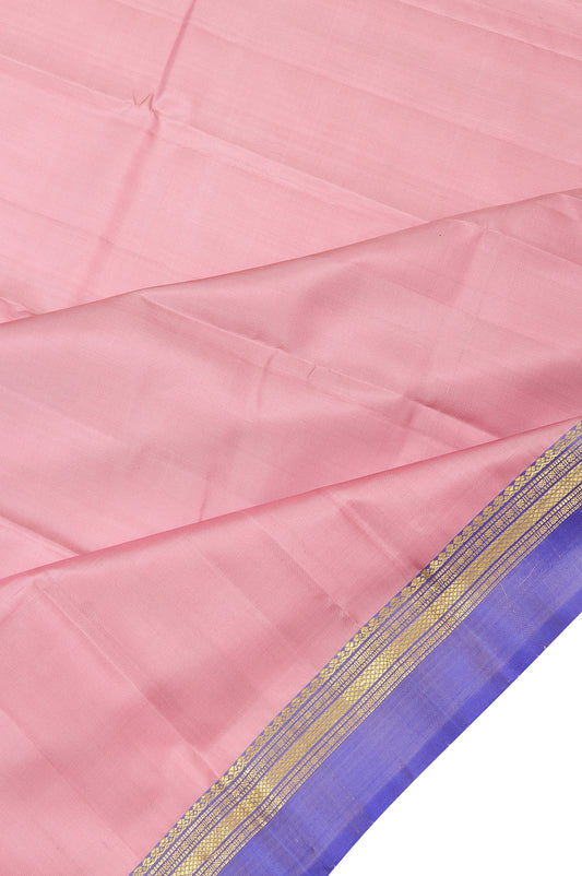 Onion Pink Kanchipuram Silk Saree with Ganga Jamuna Border and Gold Stripes