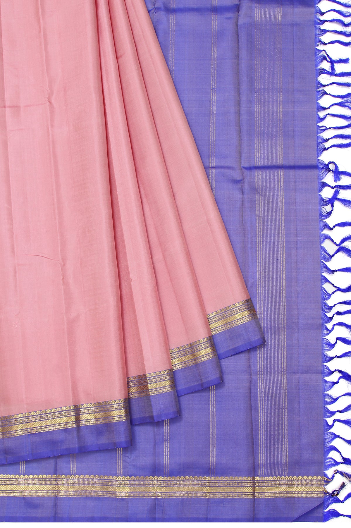 Onion Pink Kanchipuram Silk Saree with Ganga Jamuna Border and Gold Stripes