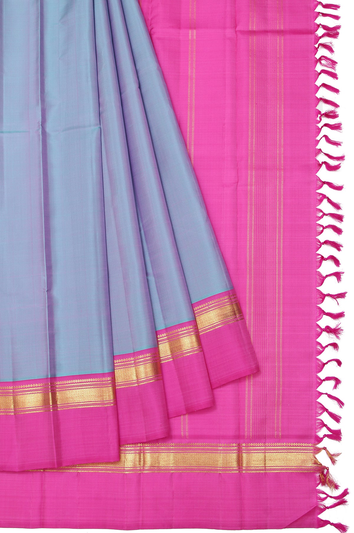 Sea Green Kanchipuram Saree with Pink Plain Pallu