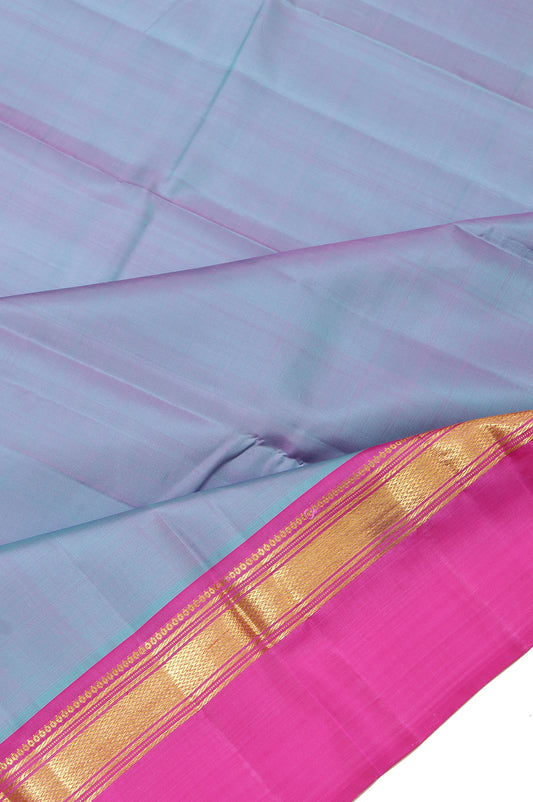 Sea Green Kanchipuram Saree with Pink Plain Pallu