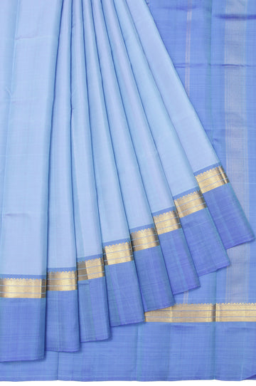 Sky Blue Kanchipuram Silk Saree with Ganga-Jamuna Chevron Border