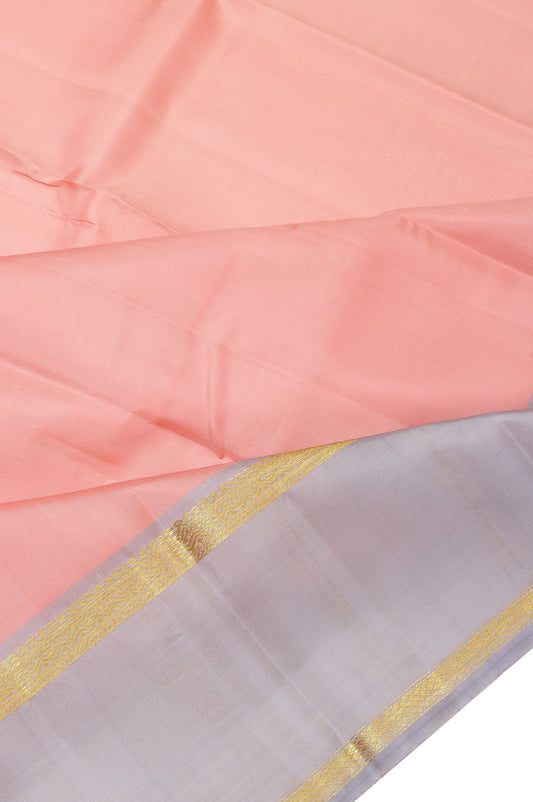 Peach Kanchipuram Silk Saree with Lavender Zari Check Border