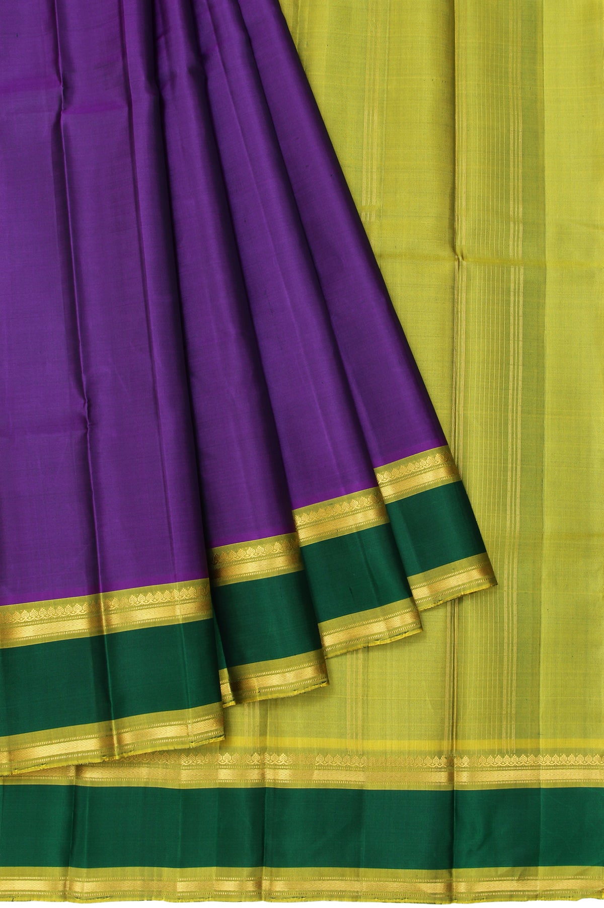 Purple Kanchipuram Silk Saree with Mehendi Green Border