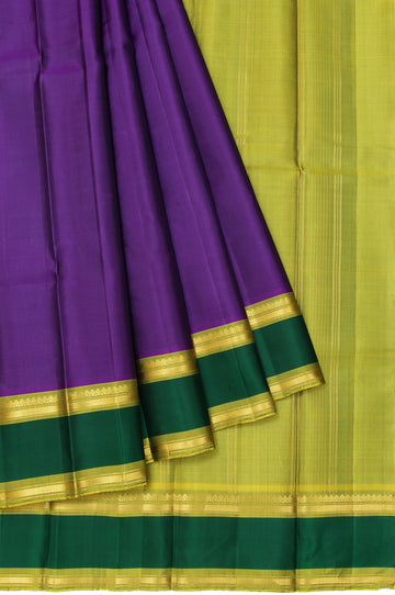 Purple Kanchipuram Silk Saree with Mehendi Green Border