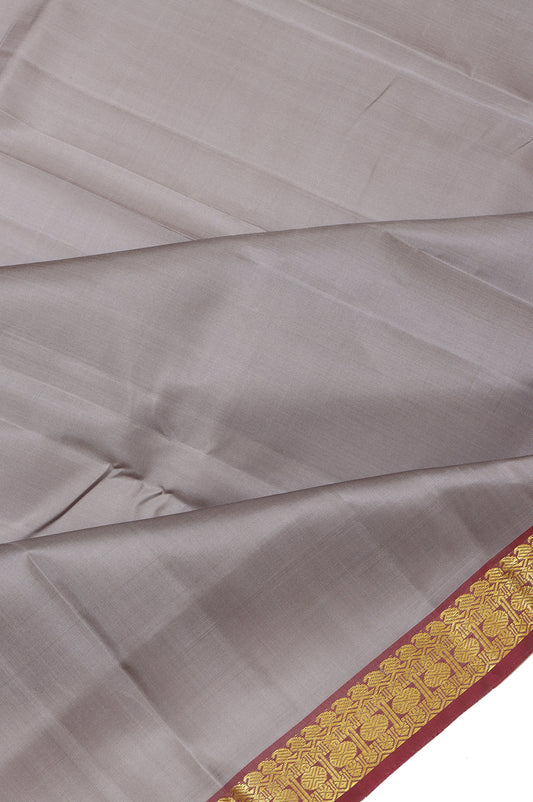 Grey Kanchipuram Silk Saree with Ganga Jamuna Border and Plain Body